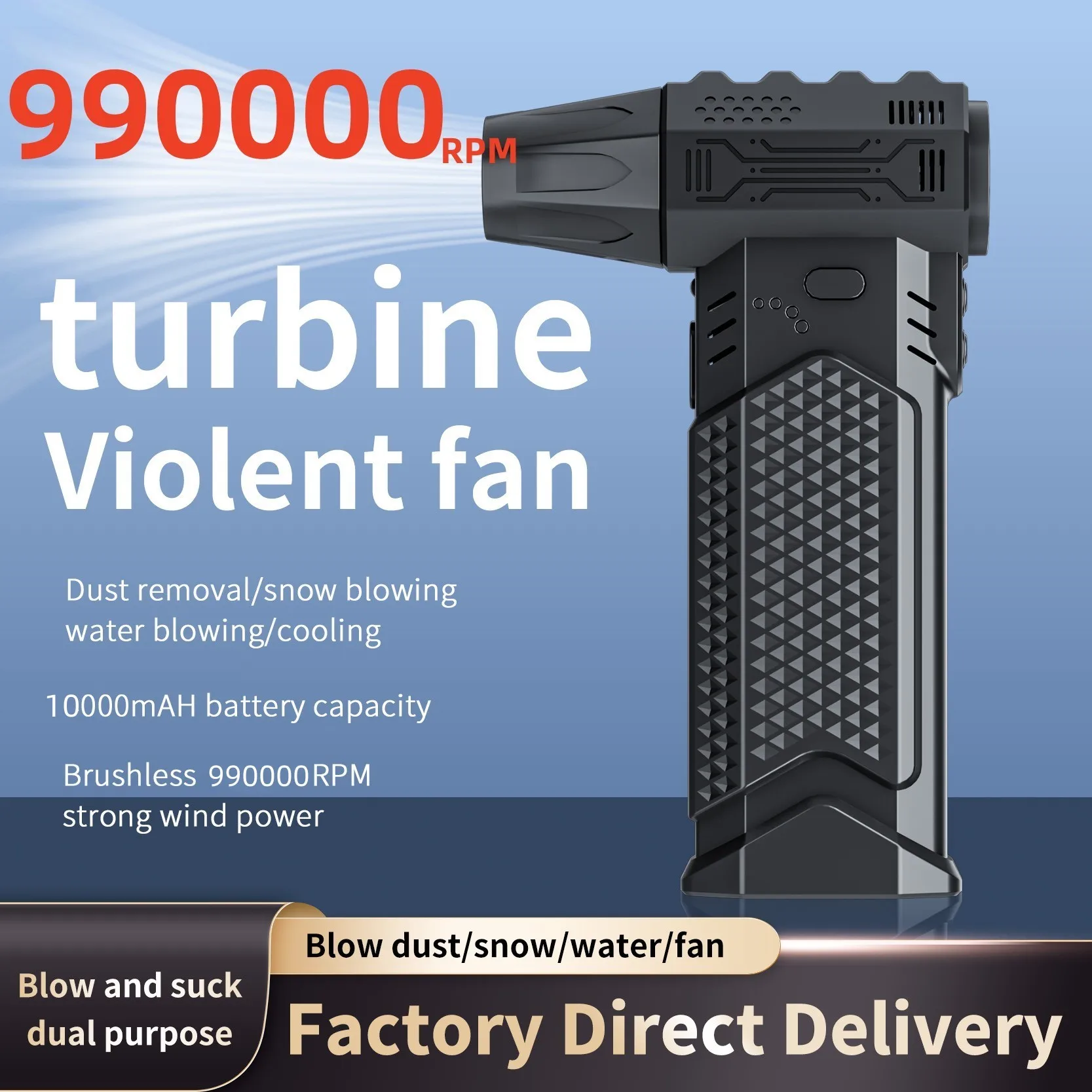 Powerful 990000 RPM Turbo Fan Air Blower Portable Wireless Dust Cleaner TypeC Charging Brushless Jet Blower Outdoor Home Clean