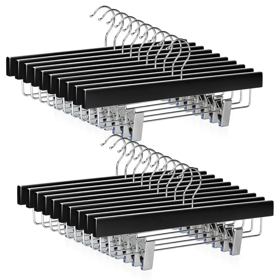 

Black Wood Pants Hangers, Wooden Skirt Short Jeans Trouser Hanger with Smooth Surface 360 Swivel Hook Anti Rust 2 Adjustable Cli
