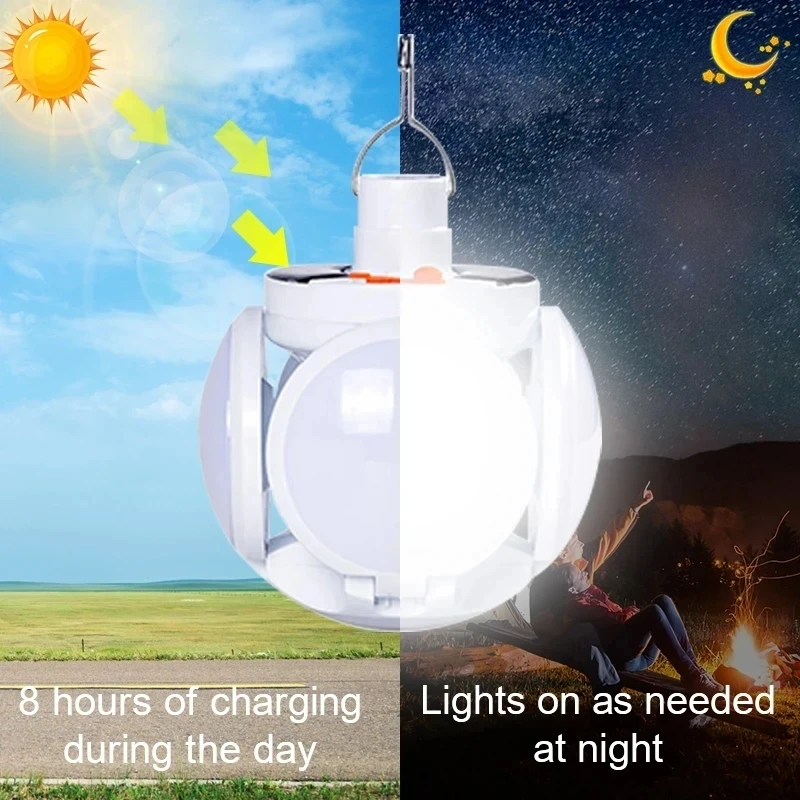 USB Solar Camping Light Outdoor pieghevole tenda da trekking lampade notturne di emergenza lampadina a LED uso ricaricabile campeggio ricerca luci