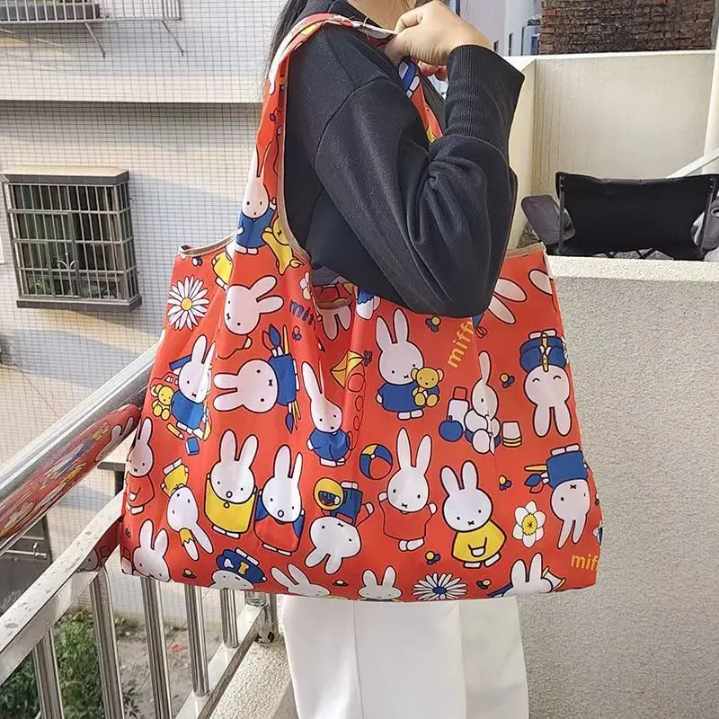 Bolsa de Compras Plegable Ecológica Miffy, Gran Capacidad, Impermeable, de Nailon Resistente, Bolsa de Viaje, Bolsa de Almacenamiento de Comestibles, Regalos