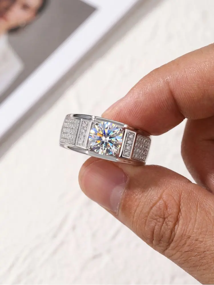 DWJ 1CT Luxus-Hochzeitsringe mit echtem Moissanit-Diamant für Männer, Geschenk, echtes 925er-Sterlingsilber, beste Qualität, edler Schmuck – Detail 3