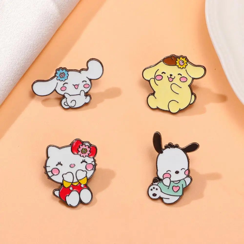 1 Buah Bros Kancing Hello Kitty Lucu Pochacco Cinnamoroll Enamel Kerah Pin Logam Anime Lencana Ransel Pakaian Hadiah Perhiasan