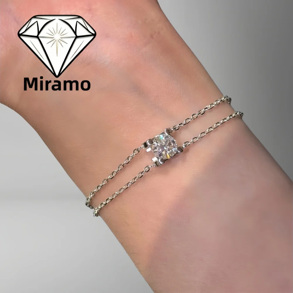1Carat Round Cut Moissanite Bracelet Bull Head Setting Diamond Bracelet for Women S925 Sterling Silver with Certificate Jewelry