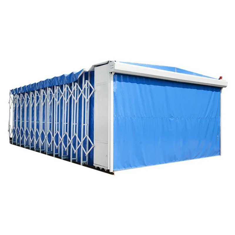 Automatic telescopic room mobile type large steel structure folding push pull canopy rail spray