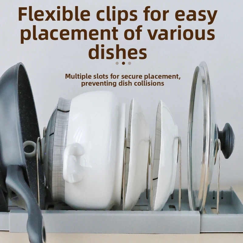 Expandable Stainless Steel Storage Rack Kitchen Cabinet Holder for Pan Pot Lid Cutting Board Drying Cookware Dish Rack Organizer