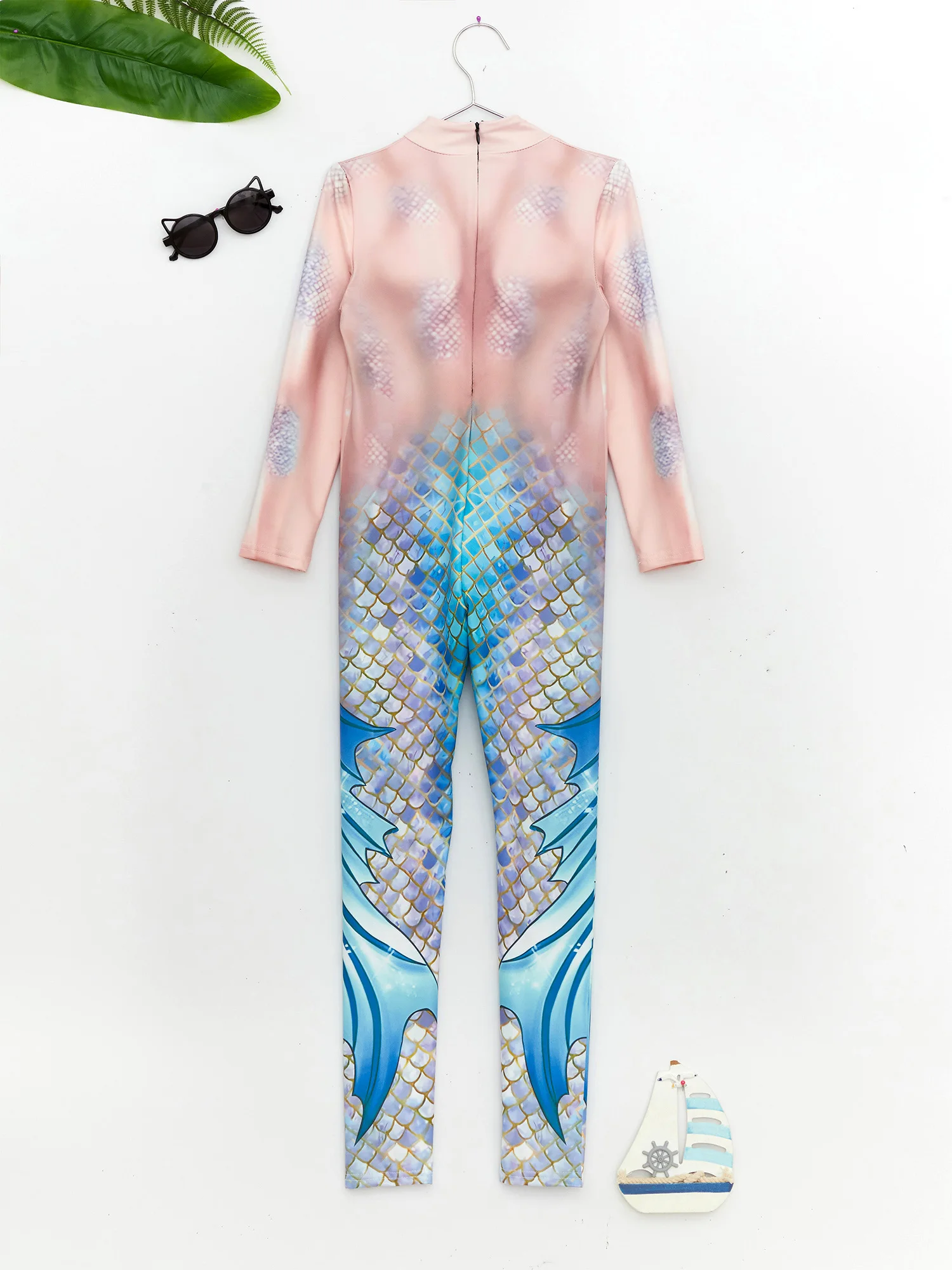 Little Girls Mermaid Halloween Cosplay Costume Fishcales Full Body Cover Unitard Zentai Swim Dance Stage Performance Bodysuit