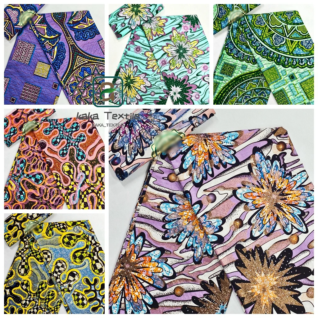 

New African Grand Golden Wax Fabric With Stones Super Good Quality Pagne Flash Cotton Prints Batik Ankara Glitter Tissus 6yards