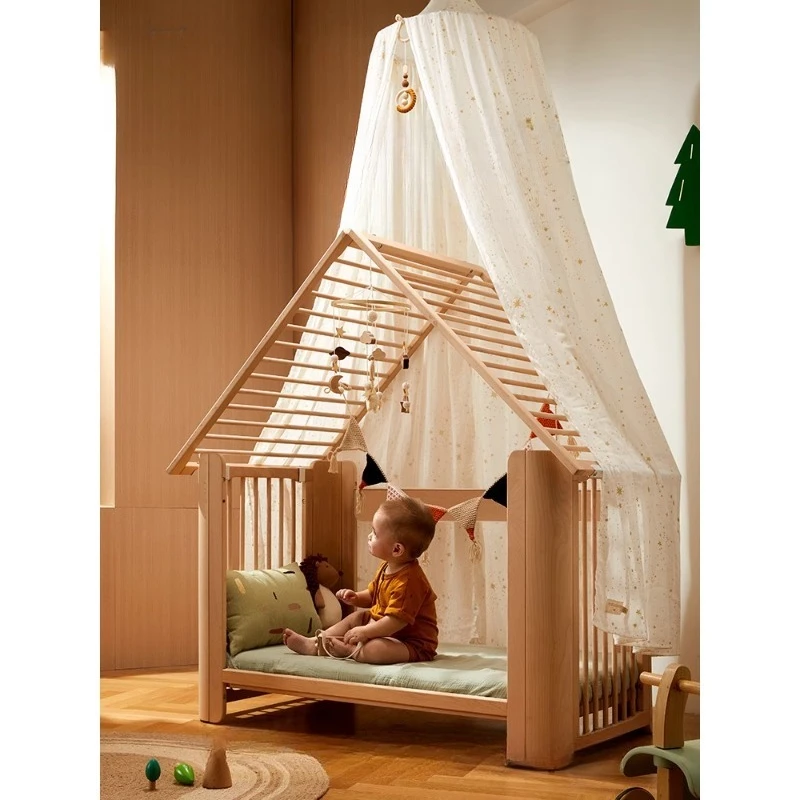 Berço de madeira maciça para bebê, cama móvel multifuncional