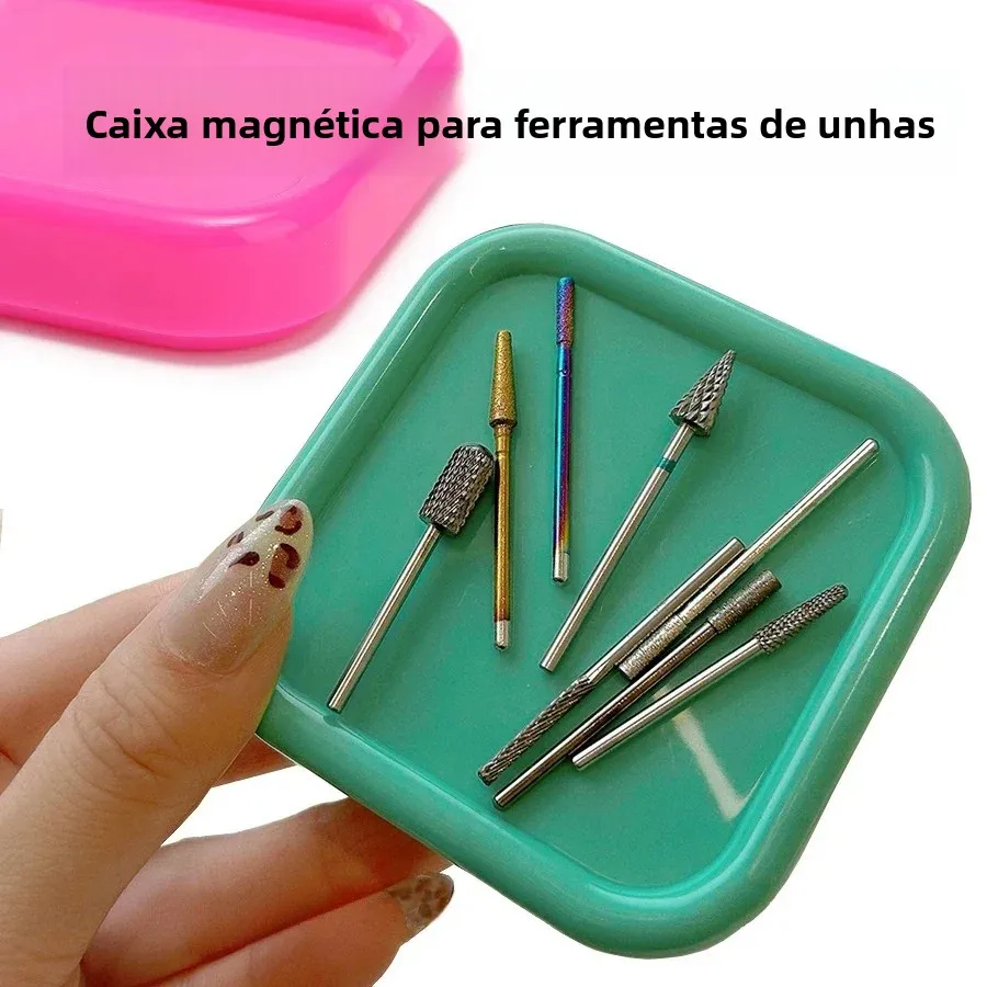 Bandeja organizadora magnética portátil para arte em unhas, com design de olhos de gato, recipiente de armazenamento para cabeças de moagem de unhas, suporte de ferramenta