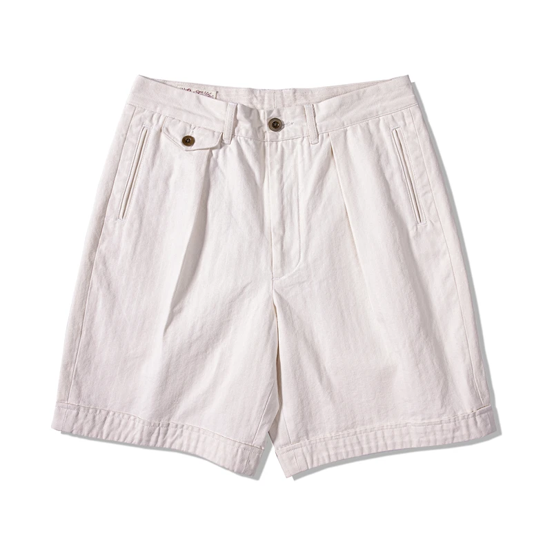 Red Tornado Retro Officer's Shorts Summer Herringbone Men's Casual Pants White