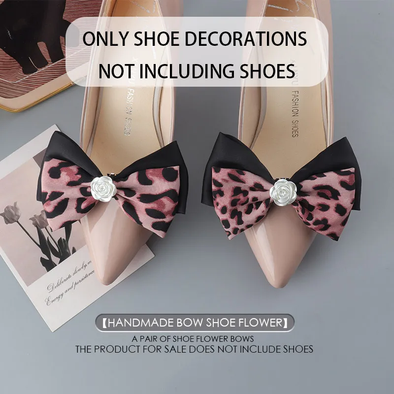 Rose Leopard Print Bow Shoe Flower Removable Shoe Clip High Heels Accessory DIY Shoe Accessories are Detachable Bow Shoe Buckle