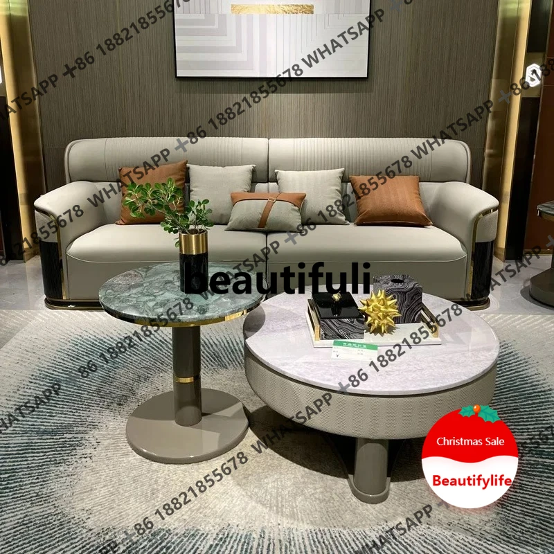 

Итальянский светлый роскошный журнальный столик из цельного дерева, комбинированный размер, круглый чайный столик для квартиры, гостиной