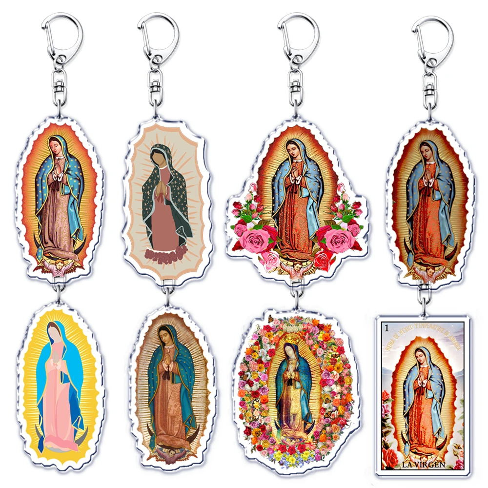 Vintage Our Lady of Guadalupe Mexican Virgin Mary Keychains Ring for Accessories Bag Pendant Key Chain Jewelry Fans Gifts