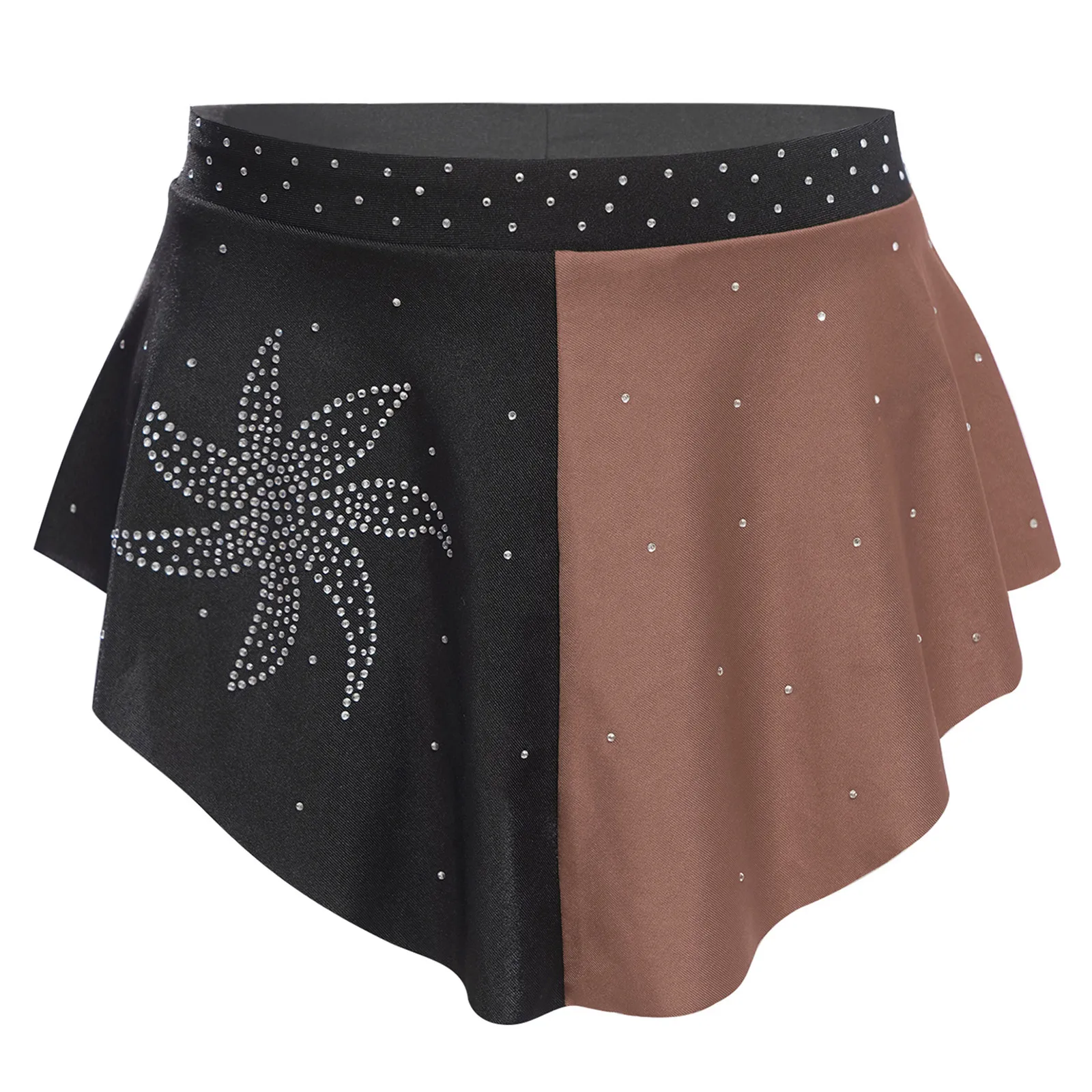 

Kids Girls Modern Lyrical Dance Skirt Shiny Rhinestones Color Block Elastic Waist Skirts for Ballroom Jazz Ballet Dance Costume