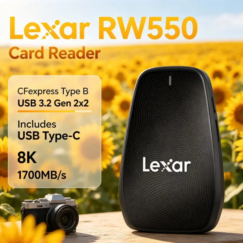 Lexar RW550 USB Type-C CFexpress Type B Reader 1700MB/s 8K 20Gbps USB 3.2 Gen 2x2 CFexpress Card Reader for Camera Data Transfer