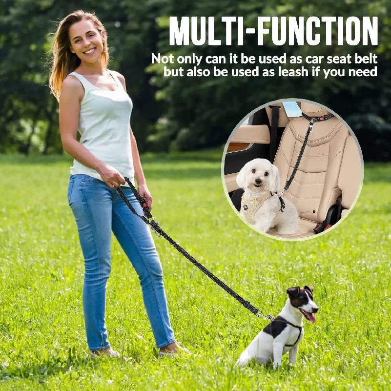 Dog Seat Belt for Car,Dog Car Harness Seatbelt Adjustable with Elastic Bungee Buffer, 2in1 Pet Leash Restraint Dog Safety Tether view 6