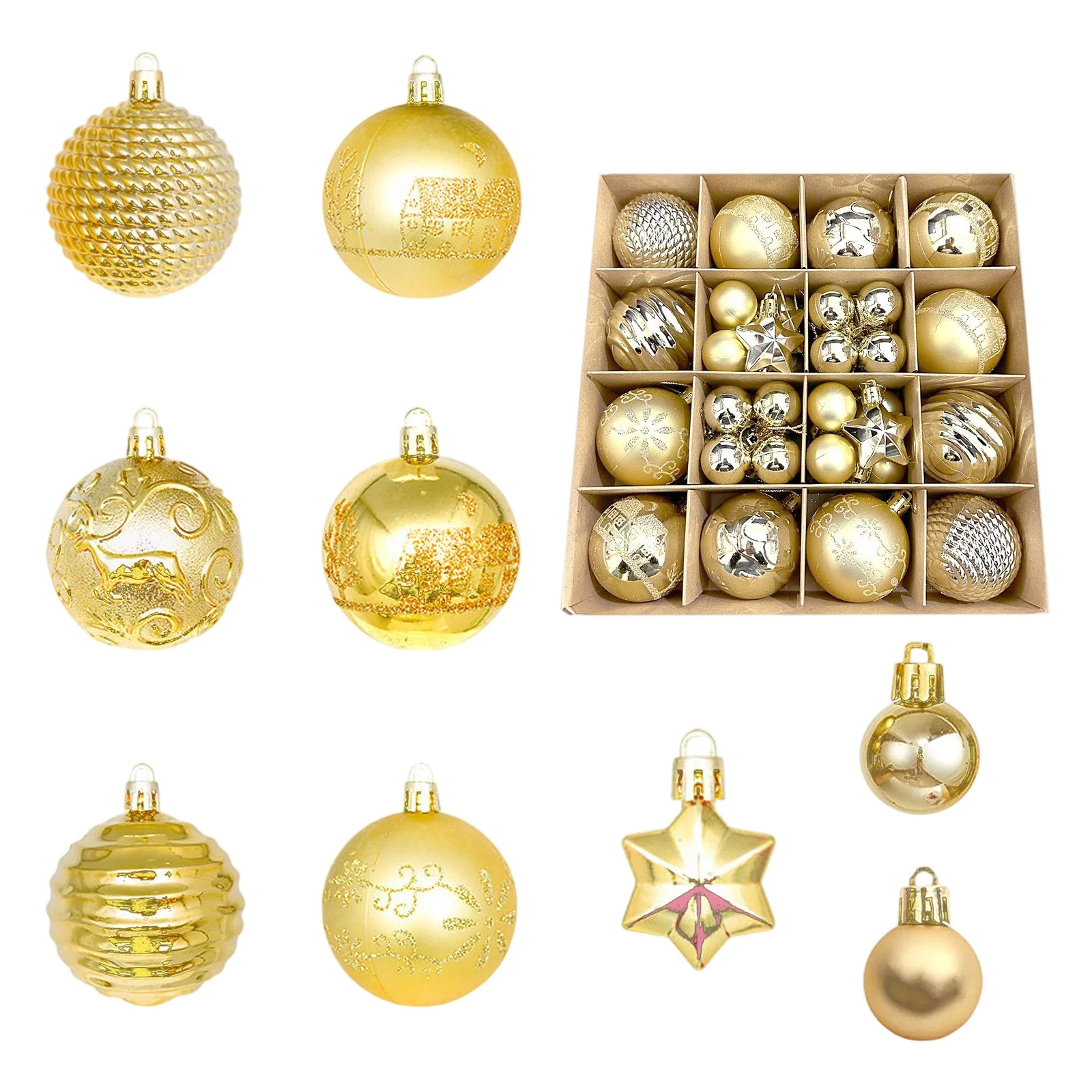 Juego de bolas de Navidad, decoración de árbol de Navidad, 44 piezas, Material de Pvc, decoración del hogar, suministros para fiestas, serie dorada, Navidad