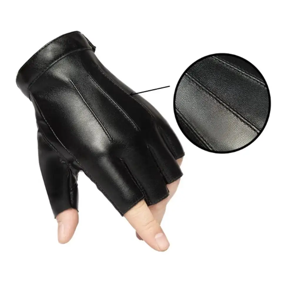 ファッションパンク PU ドライビンググローブクールな滑り止めハーフフィンガーグローブ通気性ボタンデザイン指なしミトンオートバイ乗馬