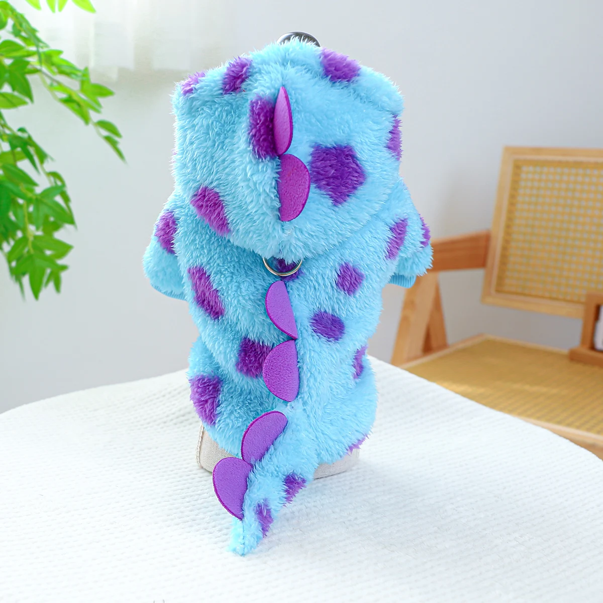 1PC Pet Clothing Dog Cat Autumn and Winter Thickened Warm Blue Dinosaur Hooded Coat With Drawstring Buckle For Small Medium Dogs