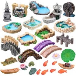 Fairy Garden Accessories Miniature Spring Water Wells Bridge Boat Ornament Statue Figurines Landscape Home Garden Craft  Decor