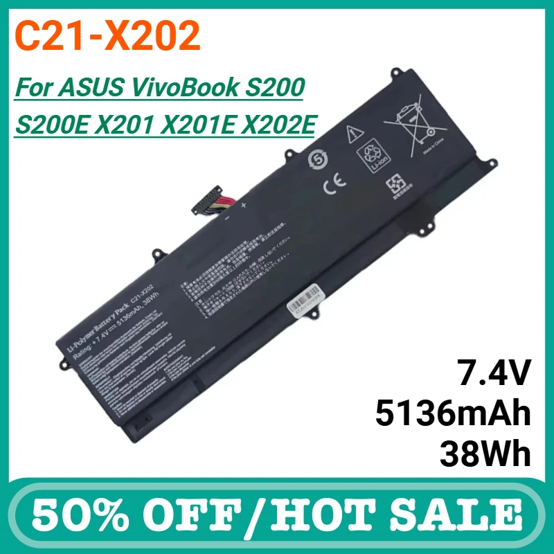 

C21-X202 5136mAh Laptop Battery for ASUS VivoBook S200 S200E X202 X202E X201 X201E S200E-CT209H S200E-CT182H S200E-CT1