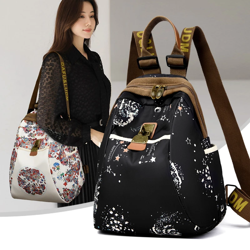 

Fashion Retro Print Nylon Backpack for Women, Lightweight Large Travel Backpack, Casual College Bookbag Stylish Outdoor Daypack