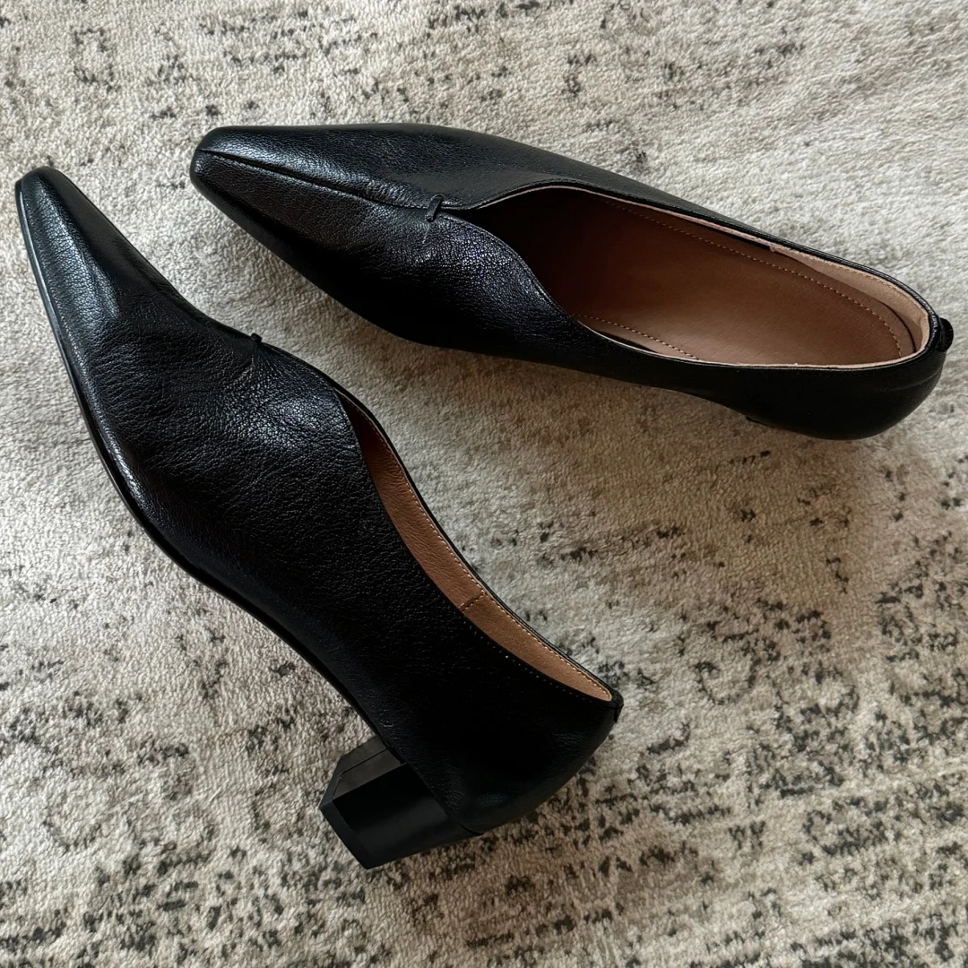 2025 Frühlings-Damen-Schaffell, 4 cm dick, Slip-on-Pumps mit mittlerem Absatz, eleganter Damen-OL-Stil, tägliches, schmales Kleid, Schuhe mit Absatz für Damen