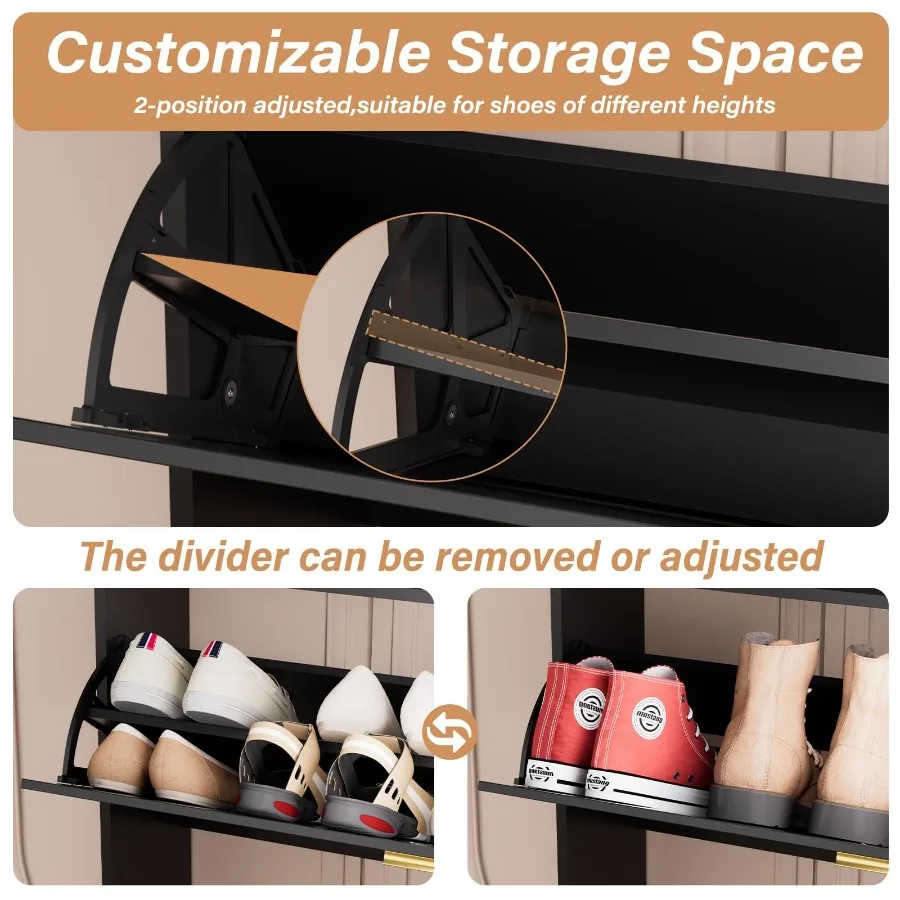 Large Shoe Cabinet with 2 Flip Drawers Shoe Storage Cabinet for Entryway Slim Hidden Shoe Storage with Open Shelf Freestanding