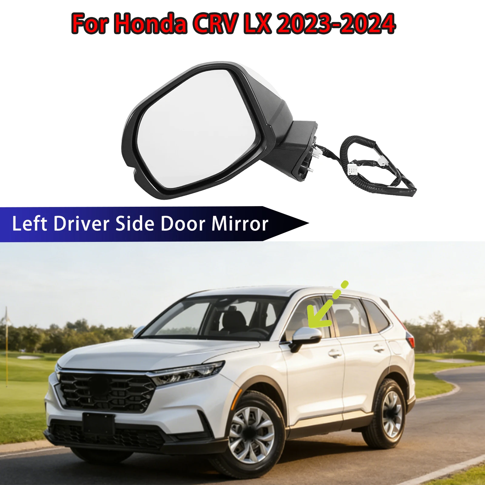 For Honda CRV LX 2023-2024 Left Driver Side Car Door Mirror 5 PINS With Turn Signal and Automatic Folding Power Glass White