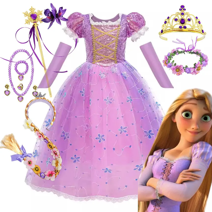 

Сказочный Рапунцель, волшебные волосы, костюм для ролевых игр, бальное платье принцессы, праздничное платье на день рождения, карнавальный мультяшный фильм, запутанный Дисней