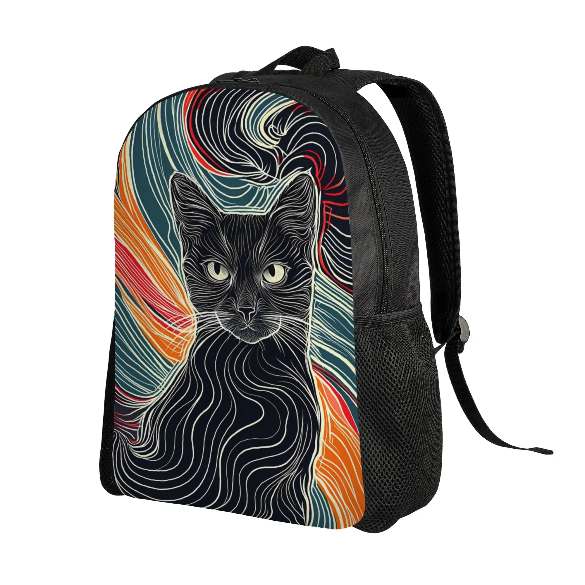 Graffiti Wavy Cat Manga Backpack  Camping Backpacks Male Casual School Bags High Quality Big Rucksack