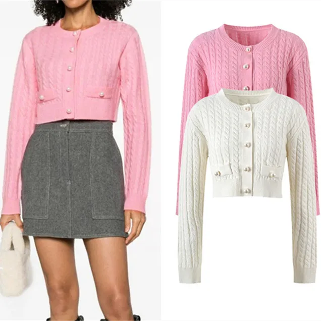 

Вязаный свитер Ele Pink Pearl на пуговицах, элитная версия S, домашнее женское пальто Faion Long Sve ort, весна 2024 г.