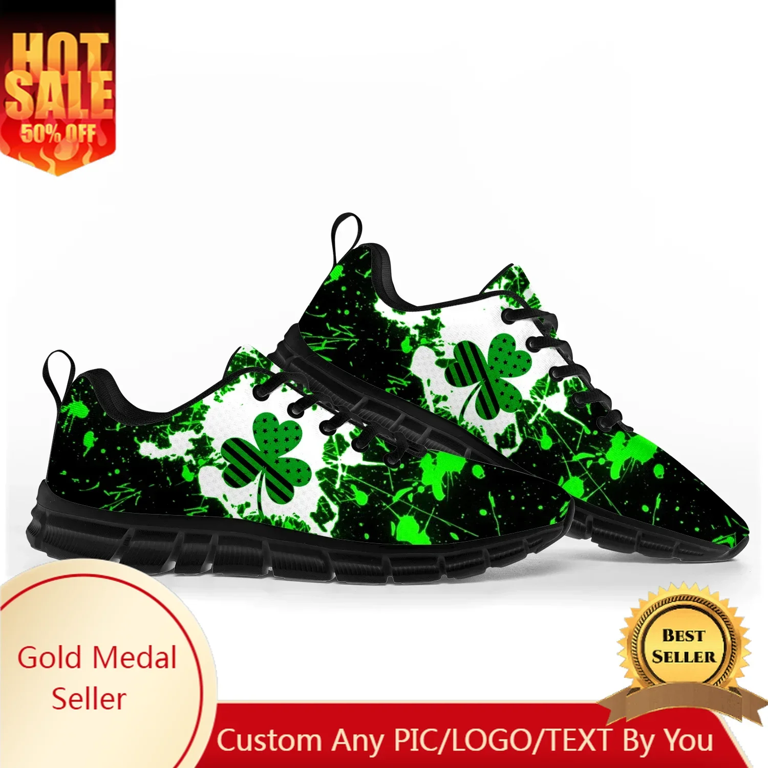 Lucky Shamrock Sports Shoes St Patricks Day Mens Womens Teenager Children Custom Sneakers Tailor-Made Shoe High Quality Couple