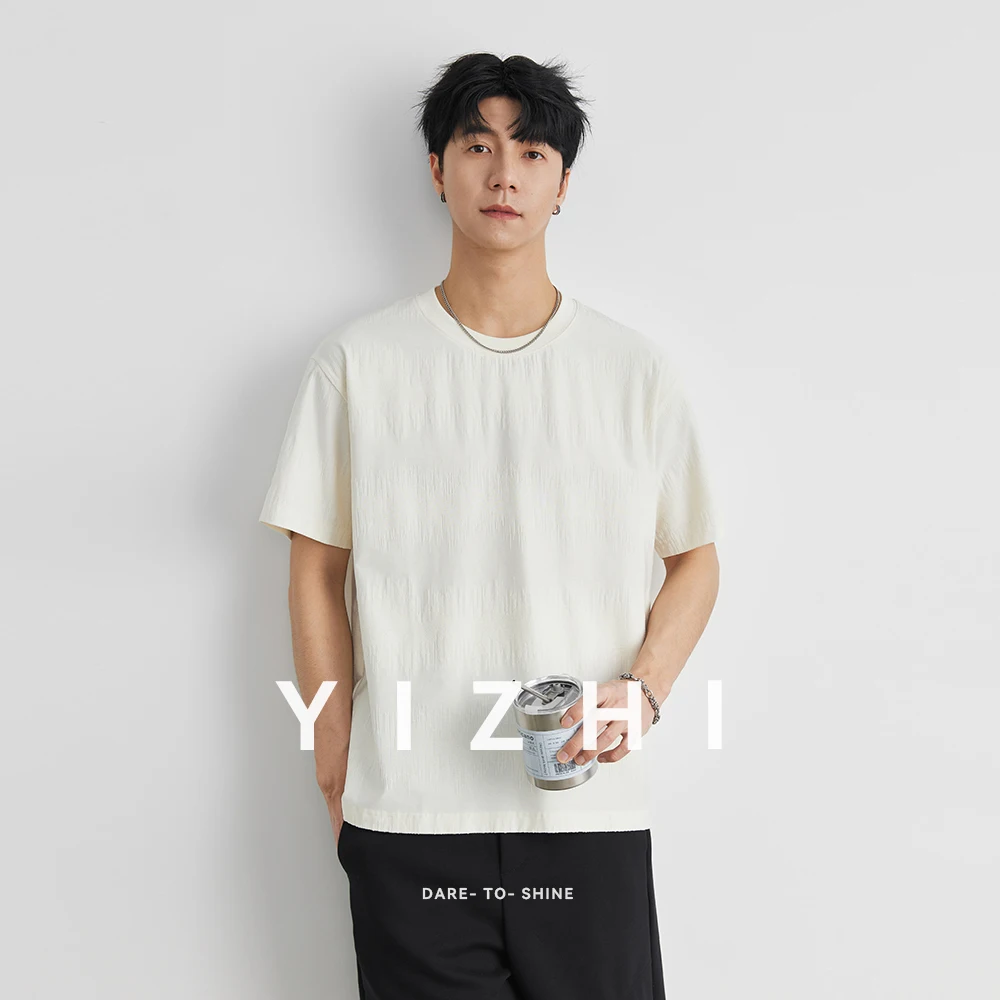 

Men's Fashion Dark Pattern Knitted Short Sleeve T-shirt 2025 Summer Round Neck Loose Breathable Half Sleeve Top Korean T-shirt