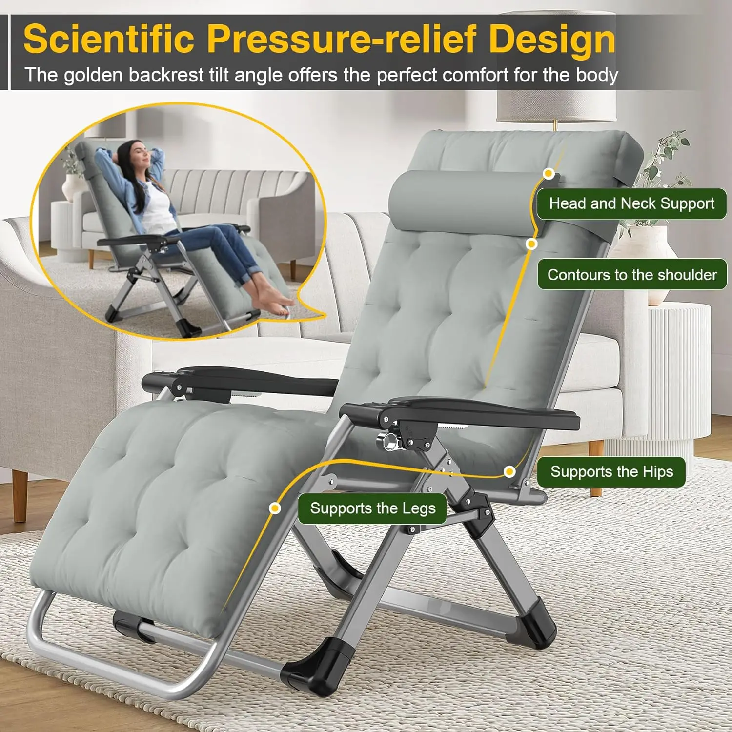 

Zero Gravity Chair, Reclining Camping Lounge Chair with Aluminum Alloy Lock, Folding Patio Recliner w/Removable Pad