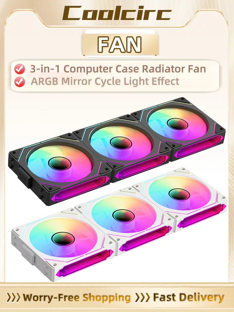 AliExpress Coolcirc COOLCIRC Free Wire-Splicing Chassis Fan Mirror Cycle ARGB CPU Cooler  120mm 4Pin PWM Low Noise Chassis Water Cooling Ventilador
