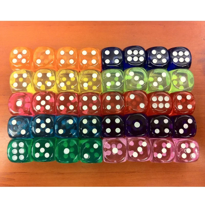 10PCS/Lot Dice Set 10 Colors Acrylic 6 Sided Transparent Dice   Club/Party/Family Games 14mm