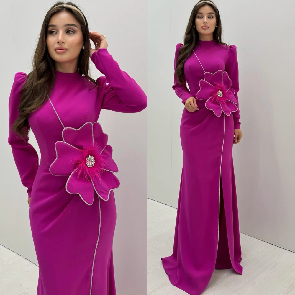 Personalizado requintado vestido de noite de gola alta delicado mangas compridas vestidos de baile luxo varredura trem vestidos de ocasião especial