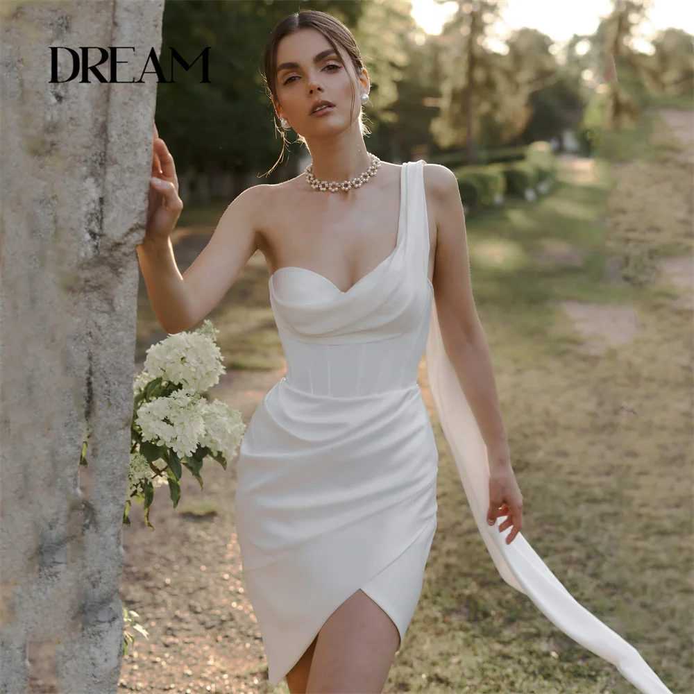

DREAM One Shoulder Sheath Wedding Dress Women 2025 Pleat Sweetheart Split Open Back Bridal Gown Vestidos De Novia Customized