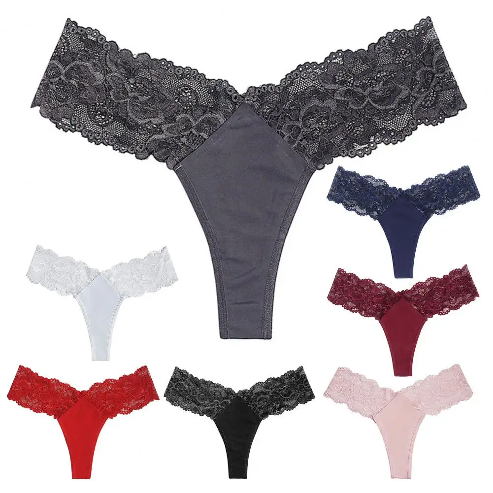 Women Underpants Lace Triangle Shape Soft No Constraint See-through Hollow Out Flower Embroidery Thin Lady Briefs For Inner Wear