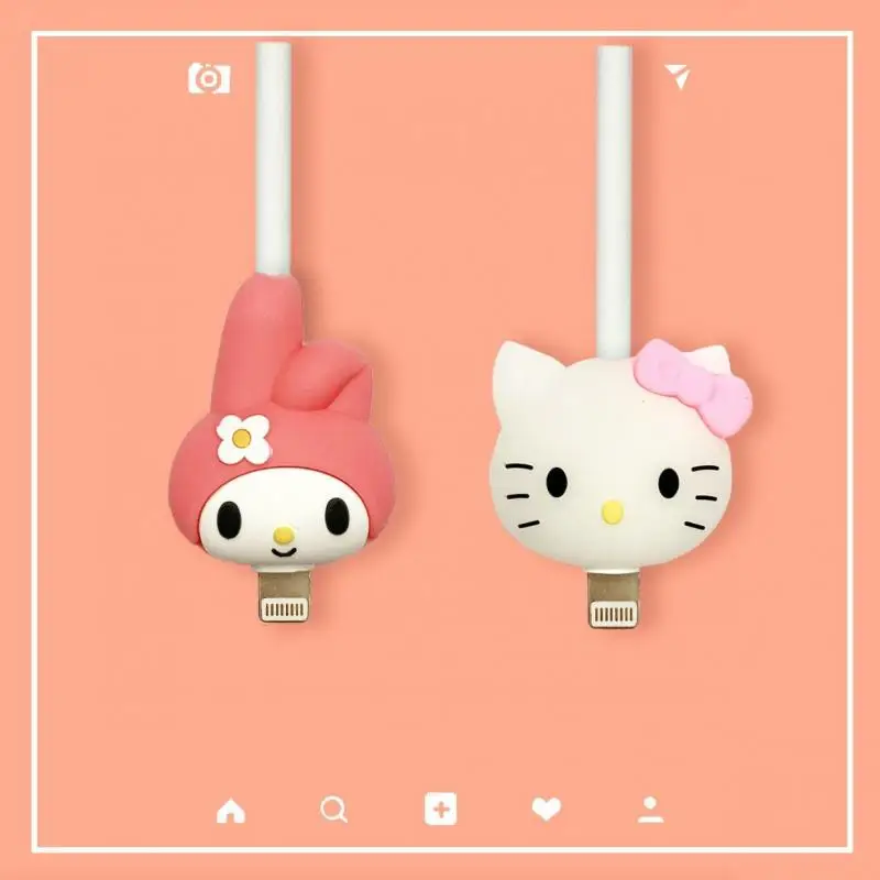 Sanrio HelloKitty Mymelody Kuromi Purin Cinnamoroll MaruData Cable protector manga Anti-rotura Apple Android Cable de carga