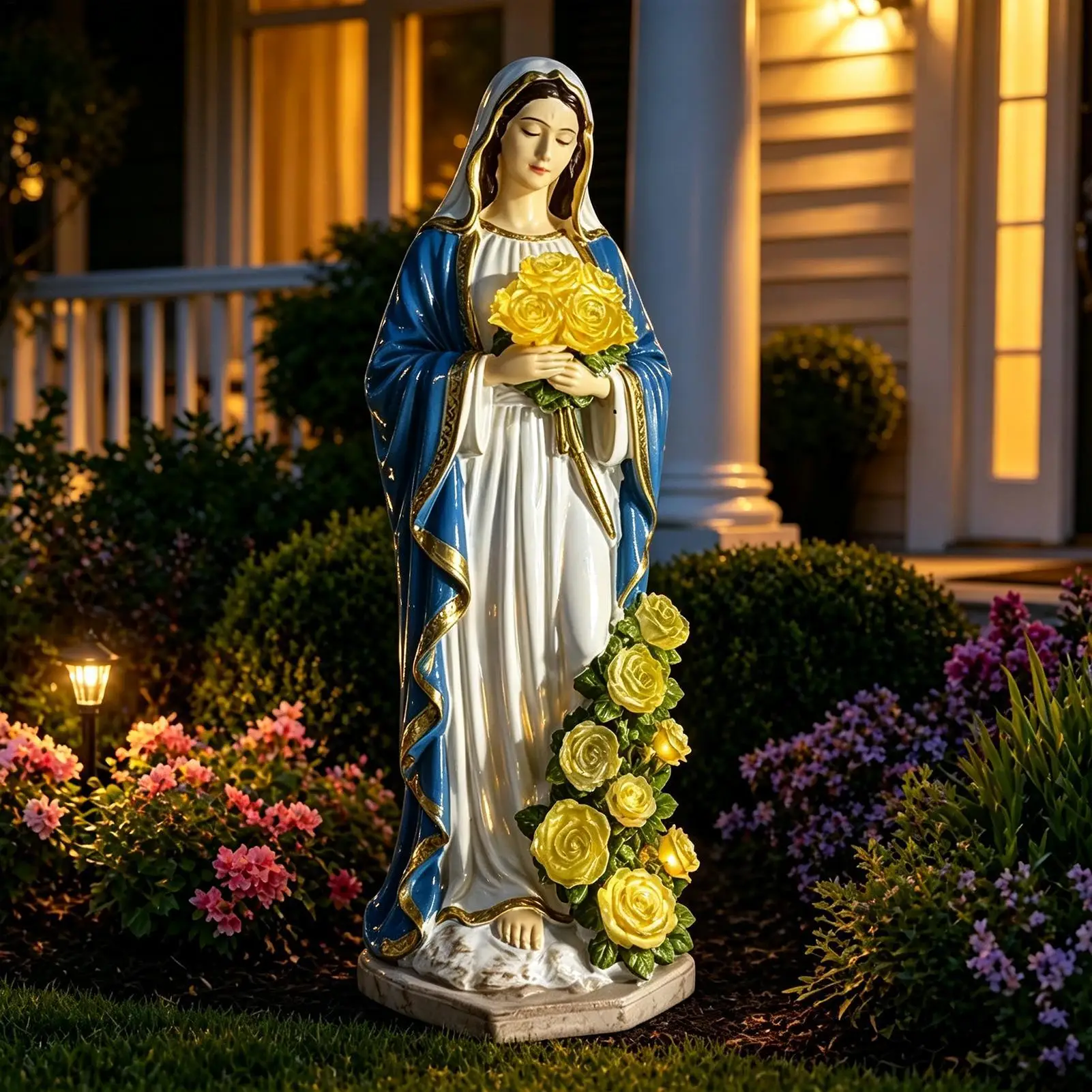 Virgin Mary Garden Statue with Light Landscape Ornament Creative Outdoor Garden Lawn Resin Decorative Sculpture