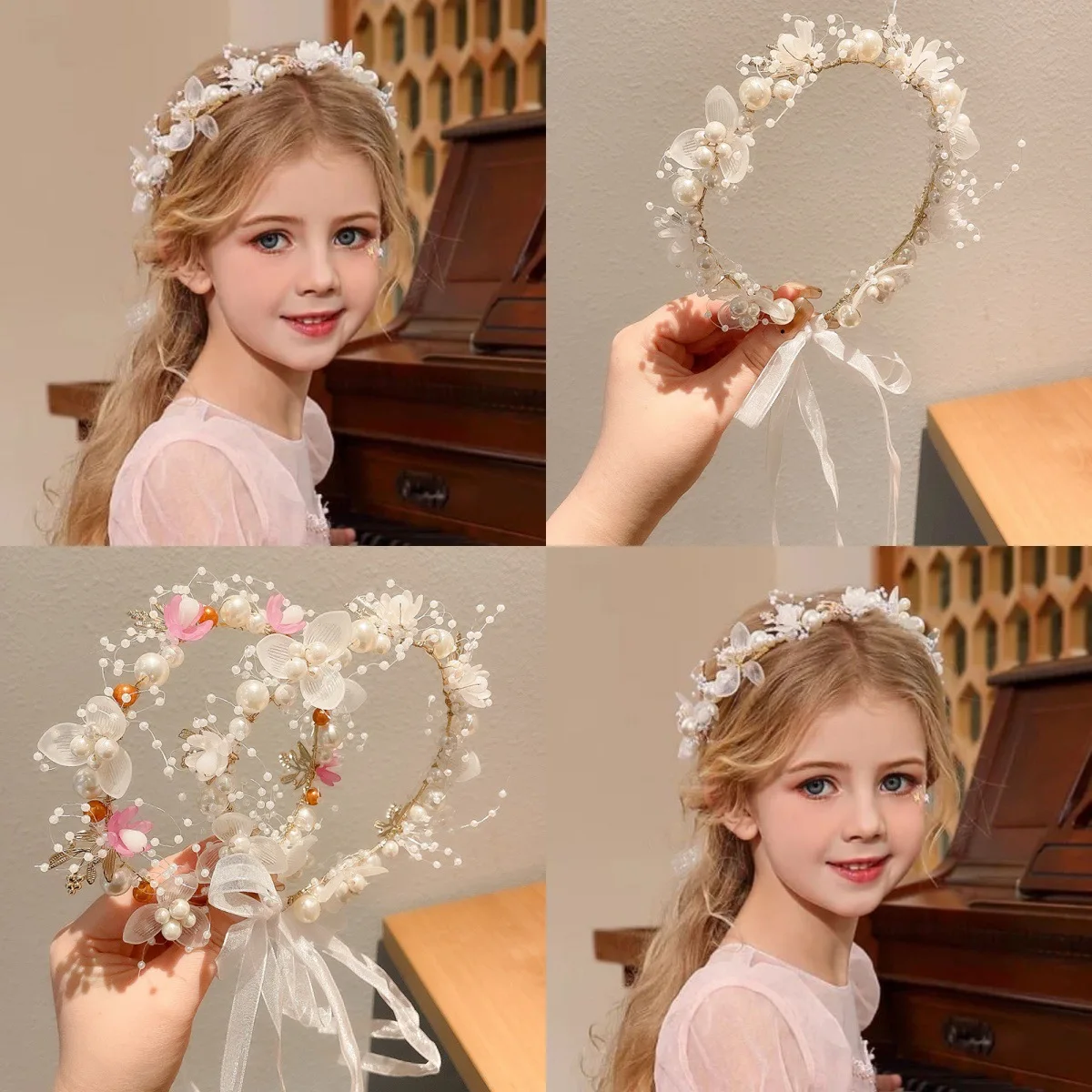 

Cute Children's Flower Crowns Ethereal Floral and Pearl Hair Accessories Sweet Flower Girl Snowflake Headbands