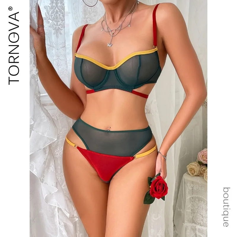 

Tornova 2 Piece Set Sexy Lingerie Set Slim Mesh Temptation Pajamas with Underwire Bra Thong Sexy Underwear for Women Underwear