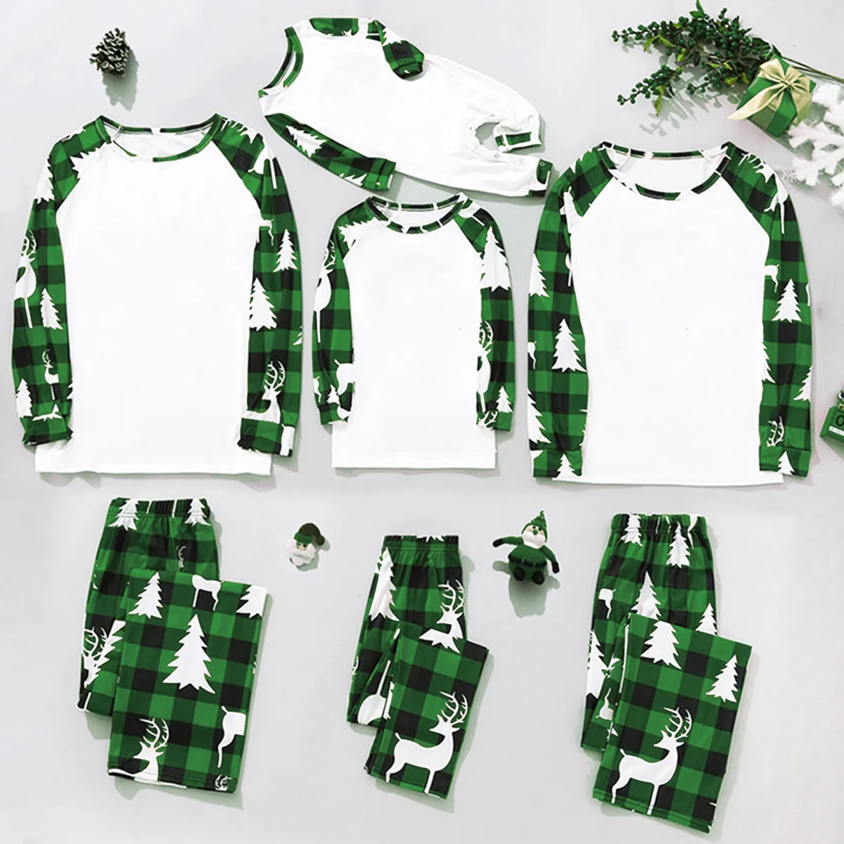2026 New Blank Plaid Print Christmas Pajamas Set for Family Full Sleeve O Neck 2 Pieces Suit Sleepwear Adults Kids Pyjamas Set