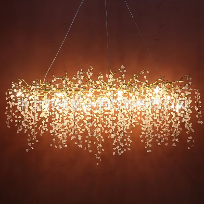 

Natural crystal stone chandelier Chinese high-end dining room art atmosphere study tea room