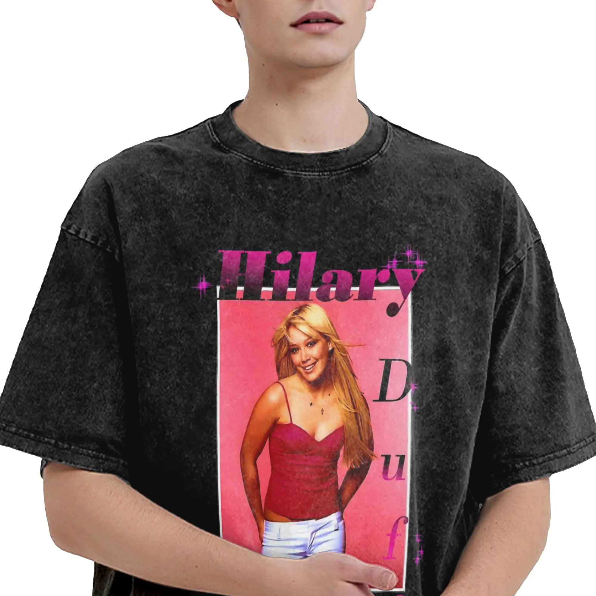 Harajuku Washed Shirt Hilary Duff The Lucky Me Tour 2026 Outfit Vintage T Shirt Oversize  Streetwear Short Sleeve Summer