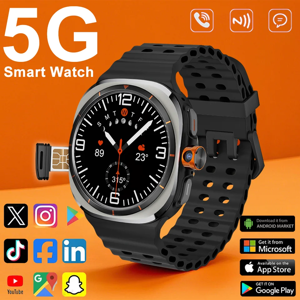 

5G/4G SIM All-Network Smart Watch 1.6inch AMOLED 1480mah Battery 3GB+32GB Rotate Camera GPS WIFI Google APP Download Smartwatch