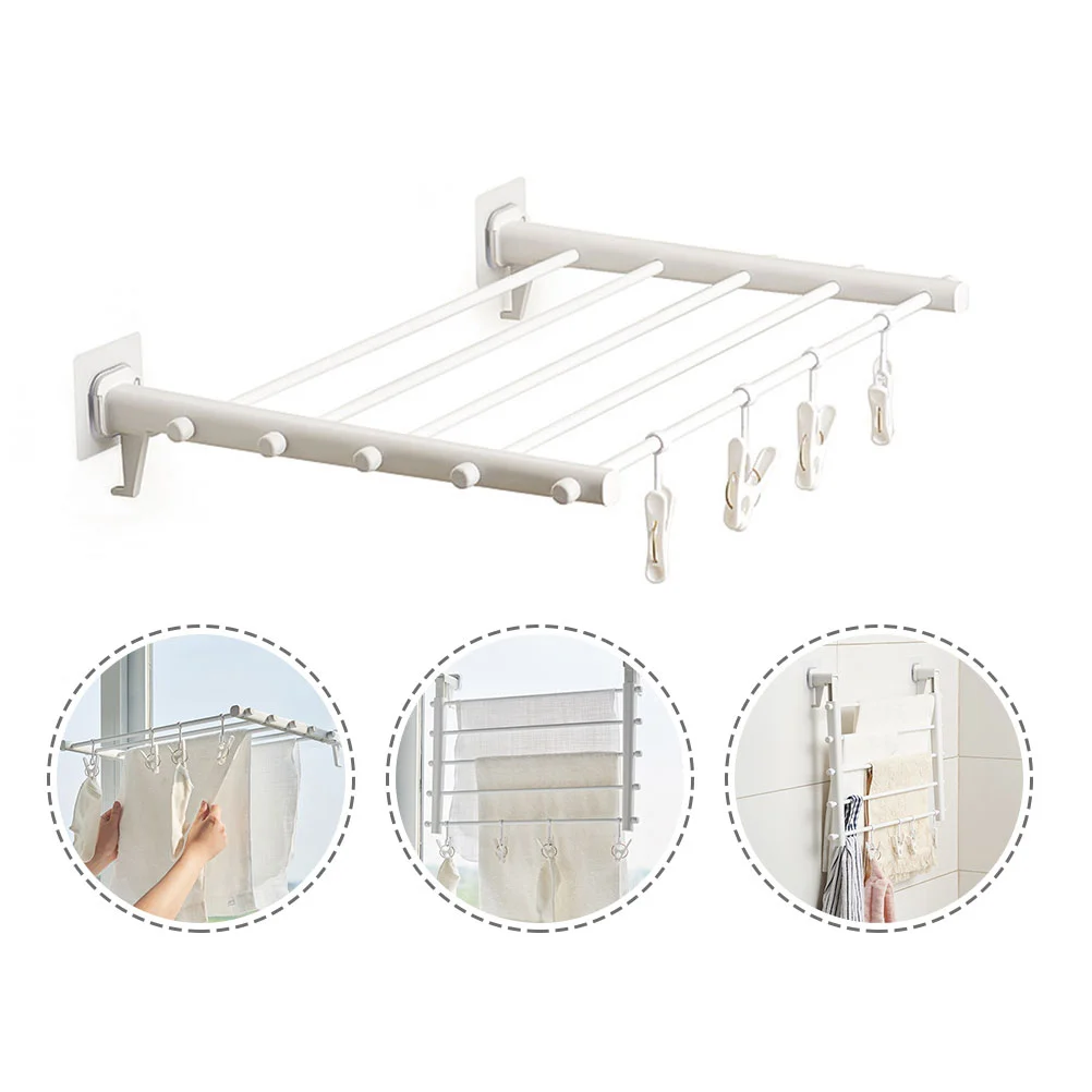 

Telescopic Drying Rack Towel Hanger Coat Household Wall Mounted White Laundry Clothes Hangers