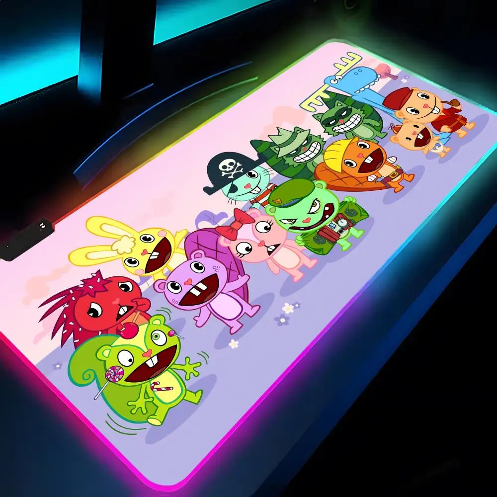 

Happy Tree Friends Mouse Pad Rgb Xxl Laptop Mat Gaming Mousepad Backlit Keyboard Gamer Girl Table Pads Desk
